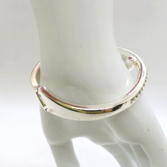 Foldover Bracelet Silver Tone Rhinestone Knot Bangle Hinged Closure - Picture 5 of 13